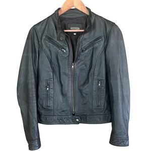 Daria Firenze Leather Moto Jacket M Black Zip Italian Y2K Grunge Quiet Luxury